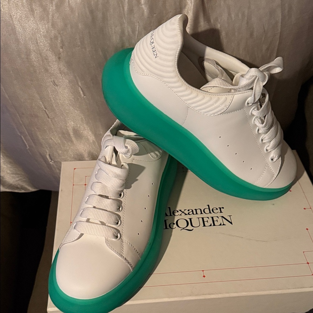 Alexander McQueen White Sneakers with Green Soles